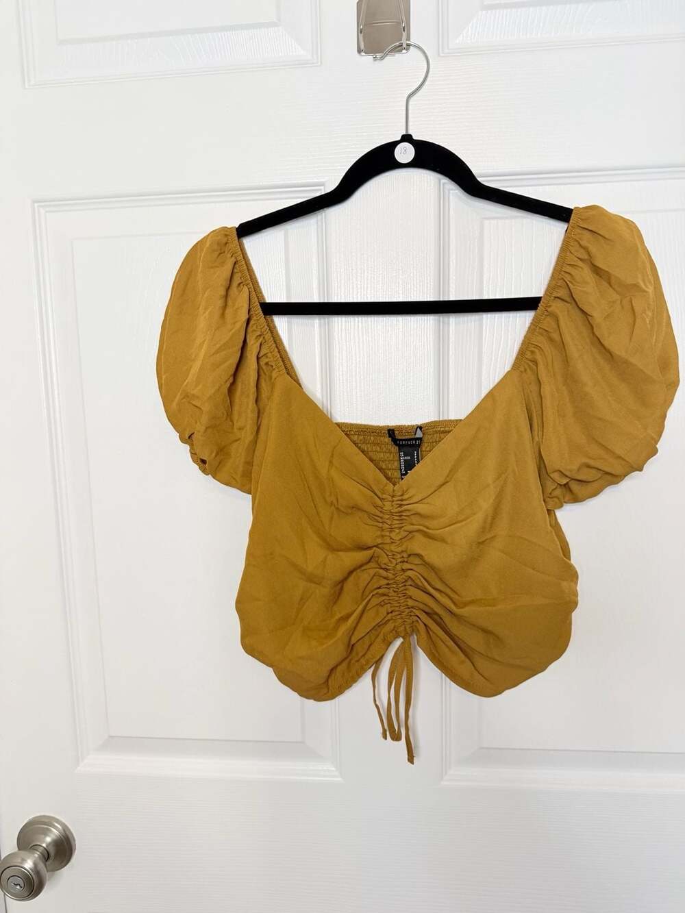 Forever 21 Center Cinch Peasant Sleeve Maple Crop Top